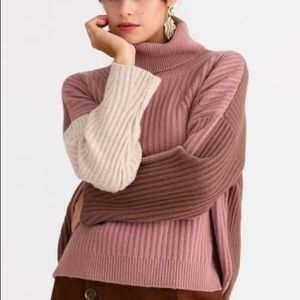 ▫️Petite Studio▫️Pink Cashmere/Wool Averie Colorblock Turtleneck Sweater